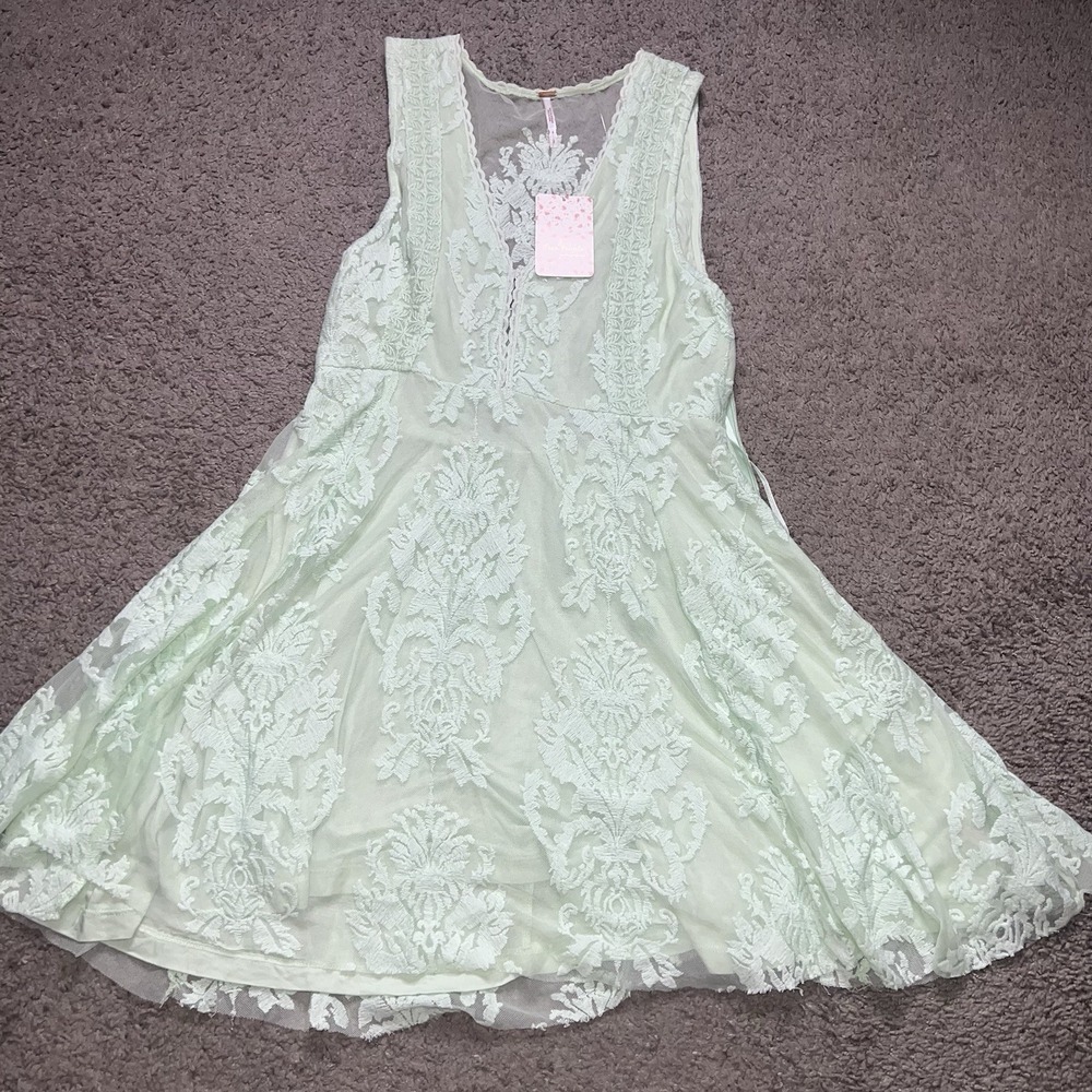 Free People Reign Over Me Sleeveless Lace Dress Mini Party Date Mint Green Sz 2 - Picture 2 of 8